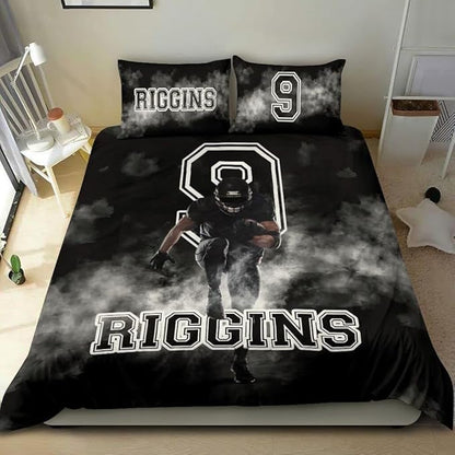 Personalized American Football Bedding Set, Kids 3 Piece Duvet Cover Set with Pillow Shams for Teens Boys, NO Comforter, Twin Size for Rugby Lovers (Football 07)