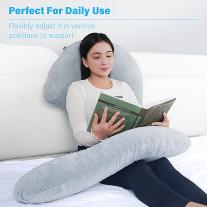 Body Pillow with Cover, 68 Inches Memory Foam Full Body Pillow for Side Sleeper, Long Pregnancy Pillow with Contour Support for Back, Knee, Leg Relief - Medium Grey