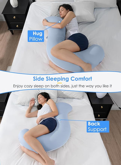 QUEEN ROSE Cooling Body Pillow, Full Body Support Pillow for Side Sleepers, Soft S Shaped Hug Pillow for Adults, with Removable Pillowcase, Blue
