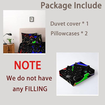 Gamer Bed Set Bedding Set for Boys Kids Gamepad Duvet Cover with 2 Pillowcases Full Size Gaming Bed Set 3pcs