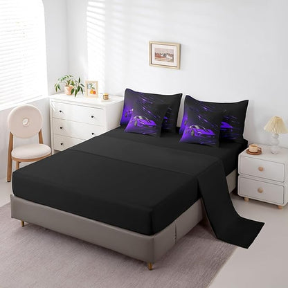 Feelyou Boys Purple Race Car 7 Piece Bedding Set King Size Speed Sports Car Comforter Set with Sheets for Kids Teens Adult Fast and Furious Bed in a Bag Purple Ombre Bed Set