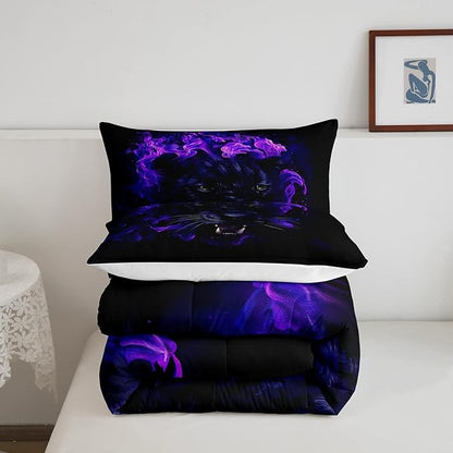 Feelyou Leopard Beddinig Set Black Panther Comforter Set for Kids Boys Girls Safari Cheetah Comforter Blue Fire Wild Animal Decor Quilt Set Room Decor 2Pcs Twin Size