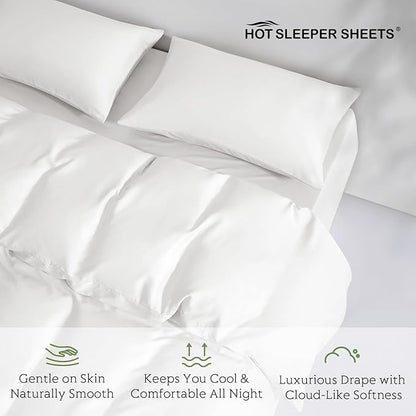 Tencel Duvet Cover Set, King/Cal King Size Cooling Duvet Cover for Hot Sleepers, 100% Eucalyptus Lyocell, 3 Pieces, 1 Zipper Closure Duvet Cover (106" x 90") and 2 Pillowcases (20" x 40") - White