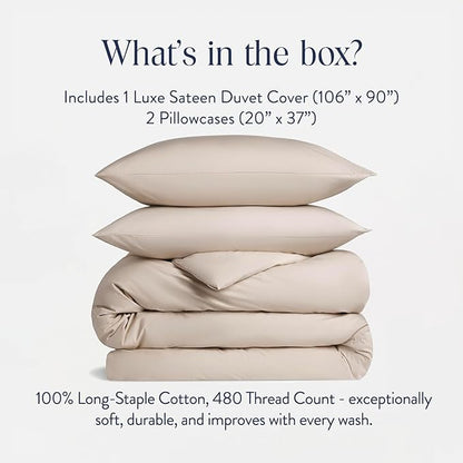 Brooklinen Luxury Sateen Duvet Cover Set - 100% Cotton, King/California King Size in Pebble - Includes 1 Duvet Cover and 2 King Pillowcases - Best King/Cali King Duvet Covers