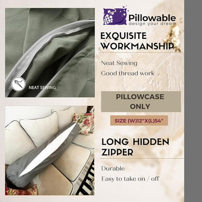 Case ONLY - Grey 54x12 inches Round Body Pillowcase - Cover Only - Zipper Pillowcase - 100% Brushed Microfiber - Bolster Pillow Cover - Fits Only Pillowable Round Body Pillow
