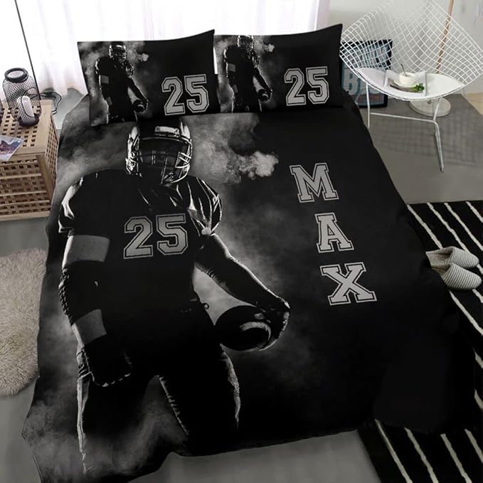 Personalized American Football Bedding Set, Kids 3 Piece Duvet Cover Set with Pillow Shams for Teens Boys, NO Comforter, Twin Size for Rugby Lovers (Football 10)