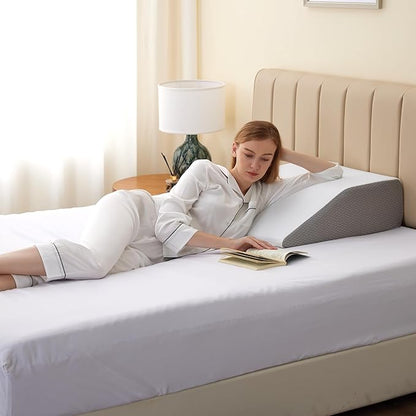 Bedluxe Leg Elevation Pillows, Leg Pillows for Sleeping, Cooling Gel Memory Foam Top, Wedge Pillow for Legs, Leg Wedges for Circulation, Swelling, After Surgery - Removable Cover (6 Inch, White/Grey)