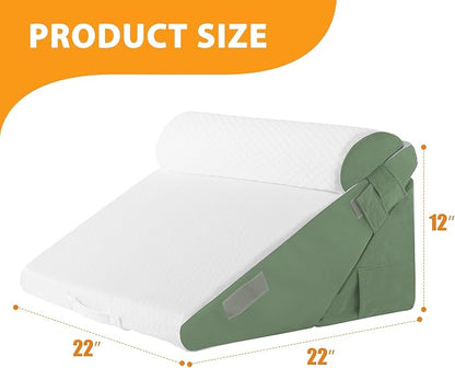 3PCS Wedge Pillow Set for After Surgery, Adjustable 9&12 Inch Bed Wedge Pillow for Sleeping, Incline Pillow Wedge for Headboard, Post Surgery, Acid Reflux, Neck&Back Support, Green