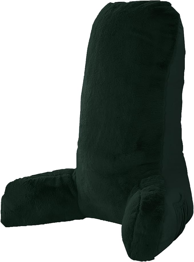Home Soft Things Fox Faux Fur Bedrest Reading Pillow with DIY Filling, Need Assembly, Backrest Armrest Pillow Chair Back Support for Sitting up in Bed, Pirate Black, 28" x 30" x 17"