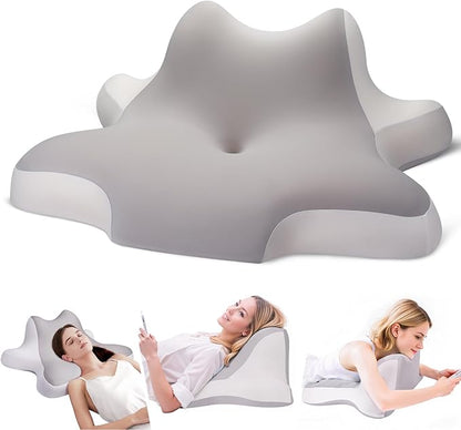 Reading Pillow for Lying, Leaning and Prone, Contour Memory Foam Pillow, Ergonomic Cervical Pillow for Neck and Shoulder Pain Relief, Bed Wedge Pillow Grey