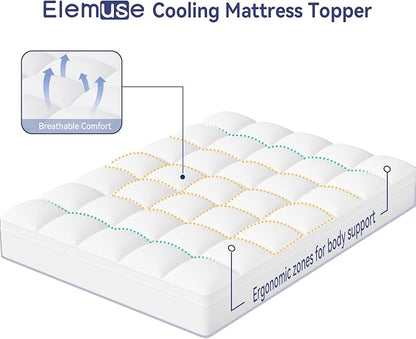 ELEMUSE RV King Mattress Topper for Back Pain, Extra Thick Mattress Pad Cover, Plush Soft Pillowtop with Elastic Deep Pocket, Overfilled Down Alternative Filling