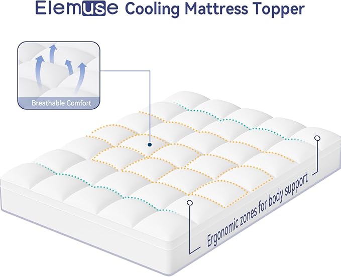 ELEMUSE King Mattress Topper for Back Pain, Extra Thick Mattress Pad Cover, Plush Soft Pillowtop with Elastic Deep Pocket, Overfilled Down Alternative Filling