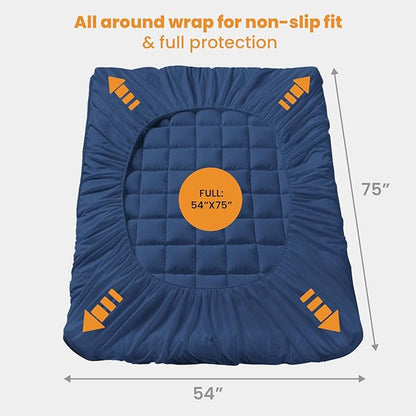MATBEBY Full Size Mattress Pad - Cooling Breathable Mattress Topper, Quilted Fitted Mattress Protector, Pillow Top Mattress Cover with 8-21" Deep Pocket, Machine Washable, Navy Blue, 54x75 Inches