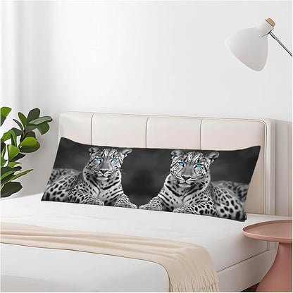 Body Pillow Covers Leopard Body Pillowcase 20"X54", American Jaguar Couch Body Pillow Cases for Home Bedroom, Outdoor Body Cushion Cover for Men Women White Black