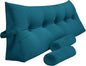 Triangular Reading Bed Rest Pillow Large Bolster Cushion Headboard Backrest Wedge Pillow with Two Detachable Roll Pillows for Neck & Lumbar Support (Teal, Queen: 59 x 8 x 20 inches)