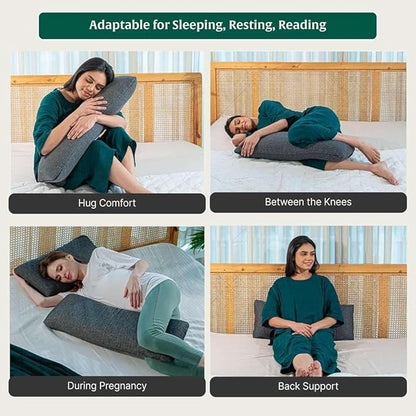 The White Willow Short Body Pillow Memory Foam Sleeping Soft Bed, Hug Pillow Insert for Sleeping & Side Sleeper (10W x 30L Inch) with Grey Zipper Cover Made from German Technology by BASF