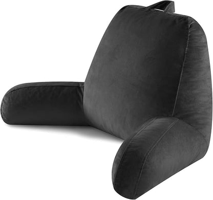 Reading Pillow for Sitting in Bed Adult, Reading Pillow with Shredded Memory Foam, Bed Pillow with Washable Cover, Back Pillow Sitting Up with Extend Arms, Black, Large