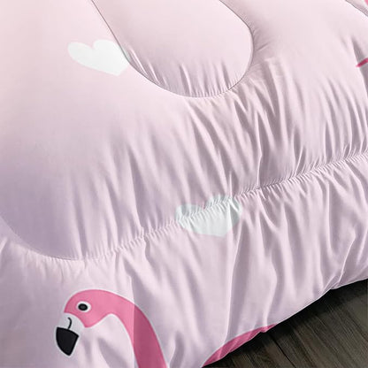 Flamingo Comforter Set Full Size Tropical Pink Flamingo Love Heart Pattern Bedding Set Kawaii Quilted Duvet for Kids Girls Boys Adult with 1 Comforter and 2 Pillowcases