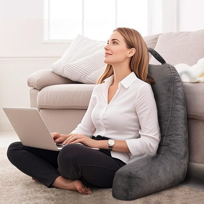 Reading Pillow with Shredded Memory Foam, Large Adult Backrest with Arms, Chair Pillow，Back Support for Sitting Up in Bed with Washable Cover ， TV Sit up Pillow