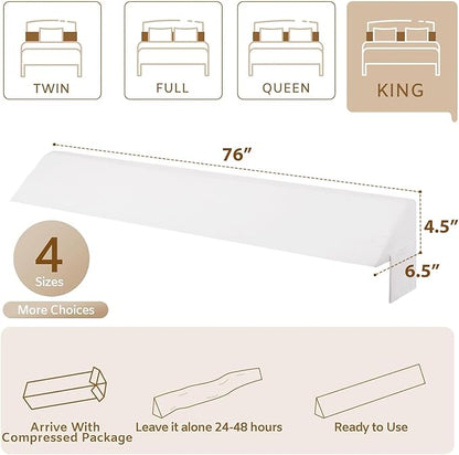 Bedluxe King Wedge Pillow Headboard, Bed Wedge Pillow for Headboard, Bed Gap Filler King - Fill The Gap (0-3.5"), Mattress Gap Filler(White, 76"x6.5"x4.5")
