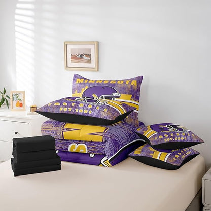 Erosebridal 7 Pieces Classic Sports Bed in A Bag Queen Football Comforter Sets with Sheets Seasonal Color Football Bedding Set for Men Women Seasonal Color City Silhouette Bed Set