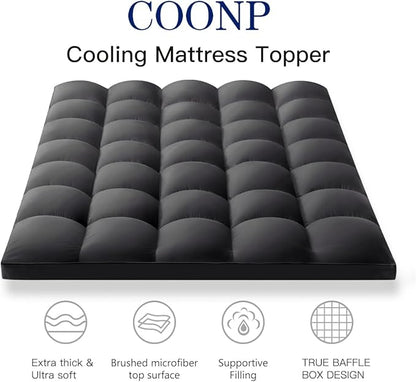 COONP Full Mattress Topper, Extra Thick Pillowtop, Cooling Plush Mattress Pad Cover Bed Topper Protector with 8-21 Inch Deep Pocket (Black, Full)