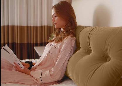 Triangular Reading Bed Rest Pillow Large Bolster Cushion Headboard Backrest Wedge Pillow with Removable Cover and Two Large Side Pockets (Golden Brown, Twin: 39 x 8 x 20 inches)