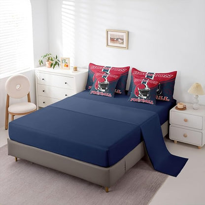 Feelyou Football Comforter Set with Sheets 7 Piece Full Size Ball Games Bed in a Bag Kids Boys Girls Rugby Bedding Set City of Footballs Bedroom Decor Rugby Sports