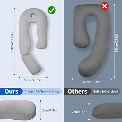 Pozico U-Shaped Full Body Pillow for Side Sleepers – 51-Inch Cooling Pregnancy Pillow with Ear Piercing Design for Neck, Back, and Hip Support – Removable Washable Cover Space-Saving Design