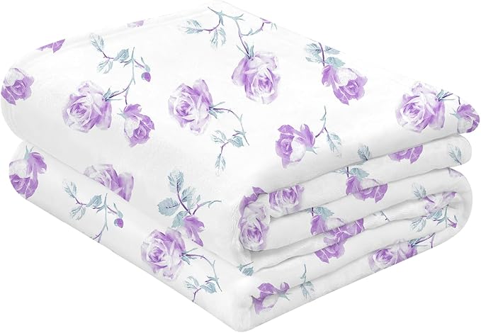 Floral Throw Blanket Birthday Gift for Women Mom Girls Purple Flowers Blanket Summer Wildflower Flannel Blanket Watercolor Printed Throw for Couch Sofa Bed Chair 60"x80"