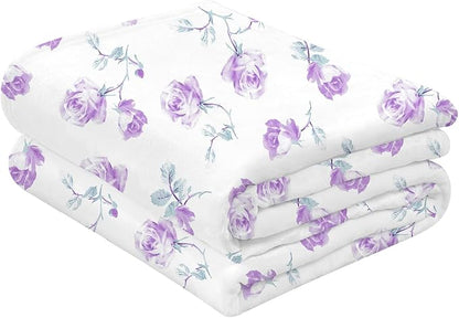 Floral Throw Blanket Birthday Gift for Women Mom Girls Purple Flowers Blanket Summer Wildflower Flannel Blanket Watercolor Printed Throw for Couch Sofa Bed Chair 60"x80"