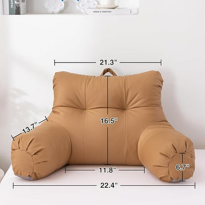 A Nice Night Faux Leather Reading Pillow for All Season,Wedge Bedrest Pillow Backrest with Arms Back Support for Sitting Up in Bed/Couch,Coral