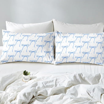 Cartoon Bowknot Girls Duvet Cover Set Full Size Kids Bow Tie Princess Bedding Sets 3Pcs for Child Girly Woman Room Decor, Butterfly Knot Comforter Cover with 2 Pillowcases (No Comforter) Blue