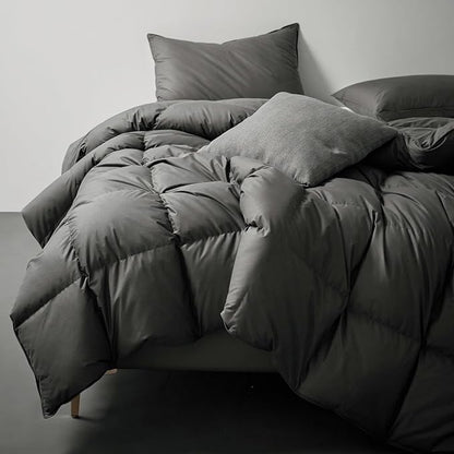 Royoliving Premium Feathers Down Comforter 100% Cotton Cover Duvet Insert with Corner Tabs (Charcoal Grey, King All Season)