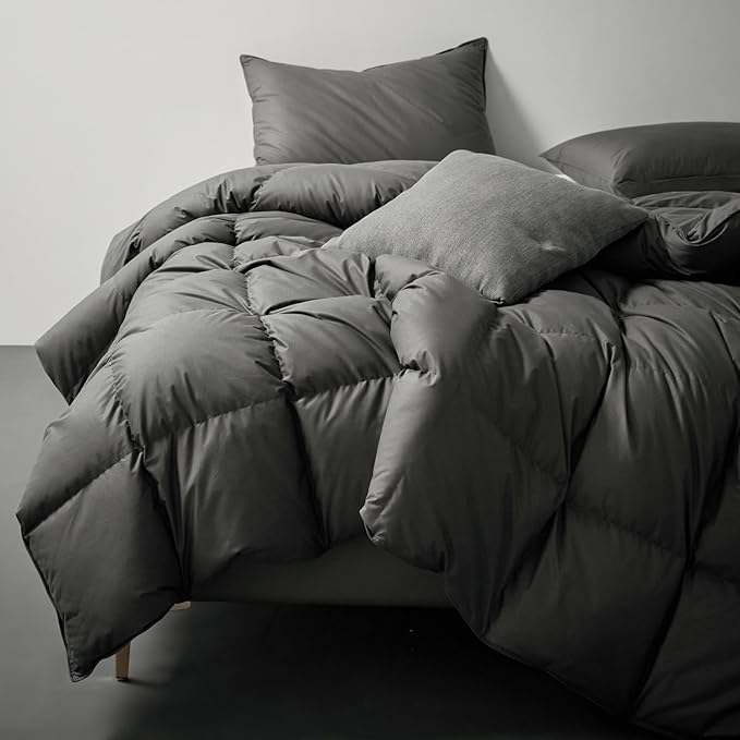 Royoliving Premium Feathers Down Comforter 100% Cotton Cover Duvet Insert with Corner Tabs (Charcoal Grey, Twin Winter)