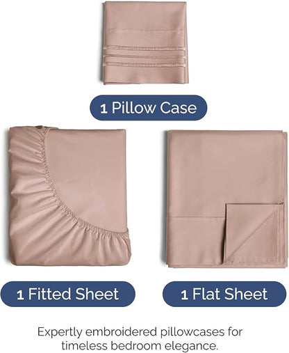 Twin Size 3 Piece Sheet Set - Comfy Breathable & Cooling Bed Sheets Set - Hotel Luxury Bedding for Women, Men, Kids, Teens, Boys & Girls - Deep Pockets, Ultra-Soft and Wrinkle Free - Oeko-Tex - Mauve