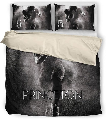 Personalized American Football Bedding Set, Kids 3 Piece Duvet Cover Set with Pillow Shams for Teens Boys, NO Comforter, Twin Size for Rugby Lovers (Football 17)