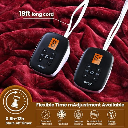 Bearhug Electric Blanket Queen Size 84x90 Inches, Heated Blanket with 10 Heat Settings & 0.5-12H Auto Shut-Off, Machine Washable Heating Blanket, Ultra-Soft Gift Idea for Christmas