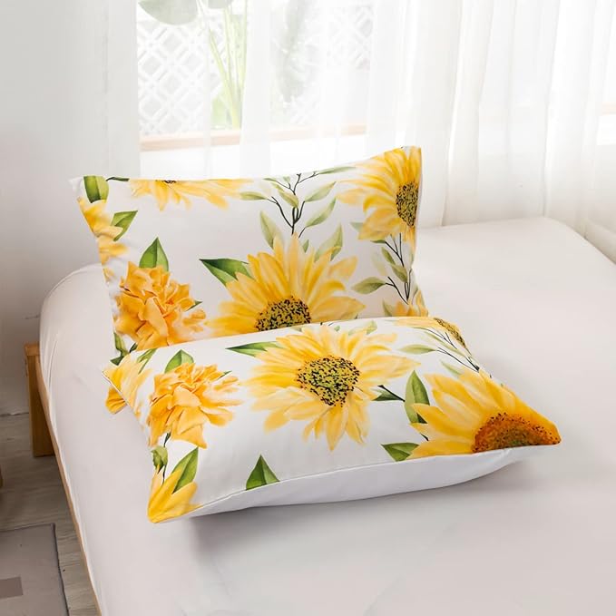 CVHOUSE Sunflower Bedding Set, Aesthetic Farmhouse Comforter Set Cover Soft, 1 Duvet Cover 2 Pillowcases, Girls Room Decor, Twin 71'x87'