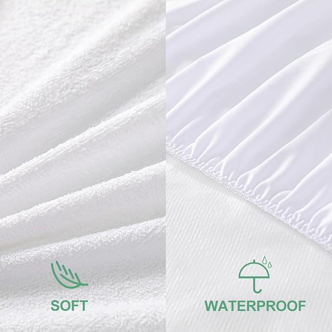 Twin Size Waterproof Mattress Cover, Premium Terry Top Mattress Cover, Breathable, Noiseless, Cooing & Machine-Washable Bed Cover with 21" Deep Pocket