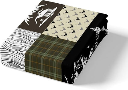 Rustic Farmhouse Bedding Set King Size for Teens,Bear Deer Wolf Wild Animals Patchwork Comforter Cover with 2 Pillowcases,Cabin Decor Exotic Aztec Boho Duvet Cover Set Microfiber Quilt Cover