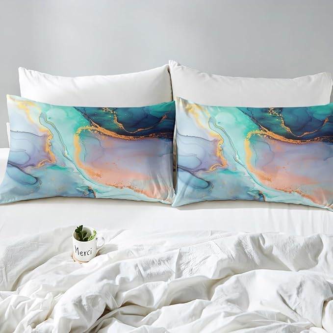 Green Marble Bedding Set Twin Size,Emerald Gem Style Marbling Duvet Cover for Kids Boys Bed Comforter Cover Set,Luxury Golden Ripple Bedding Quilt Cover Set Decorative 2 Pieces