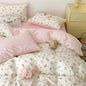 Pink Floral Duvet Cover Queen Size Romantic Flower Green Botanical Bedding Set 3Pcs Kids Girls Spring Garden Aesthetic Flowers Soft Breathable Microfiber Comforter Cover with 2 Pillowcases