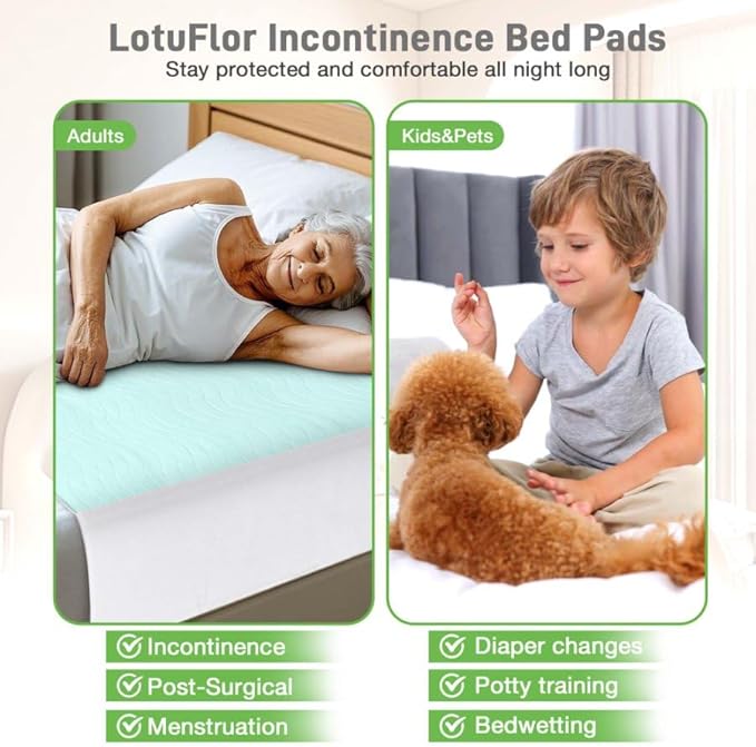 Bed Pads Washable Waterproof for Incontinence Adults, Reusable Wetting Pad Mattress Protector Underpads Tuckable Quick Dry, Fits Full Size Bed, 36" x 54", Green