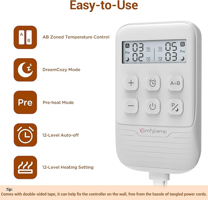 Comfytemp Heated Mattress Pad Queen - Dual Zone Control & Preheat Function, 60" x 80" Bed Warmer - 12H Timers & Heat Settings, Electric Non-Slip Mattress Cover Pad with Deep Pocket
