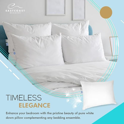 Luxury Duck Down Pillows - White Duck Down Pillow with 600 Fill Power, 400 Thread Count, 100% Cotton Cover - Medium Pillows for Sleeping and Support - Standard, 20"x26" (2 Pack)