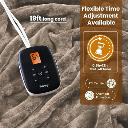 Bearhug Electric Blanket Full Size 77x84 Inches, Heated Blanket with 10 Heat Settings & 0.5-12H Auto Shut-Off, Machine Washable Heating Blanket, Ultra-Soft Gift Idea for Christmas