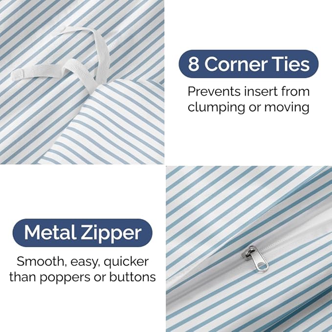 Duvet Cover Twin/Twin XL Size Set - Extra Soft Floral Duvet Cover 68 x 90 with 1 Pillow Sham - Comfy, Breathable Floral Bedding Set - Hotel Luxury & Fade Free with Zipper Closures & Ties - Sky Stripe