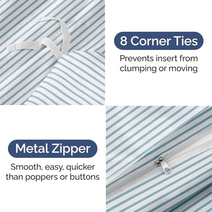 Duvet Cover Twin/Twin XL Size Set - Extra Soft Floral Duvet Cover 68 x 90 with 1 Pillow Sham - Comfy, Breathable Floral Bedding Set - Hotel Luxury & Fade Free with Zipper Closures & Ties - Sky Stripe