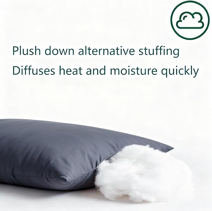 Flat Ultra Thin Bed Pillows Queen Size Pillow Set of 2 Extra Soft Down Alternative for Stomach Side Back Sleeper Dark Blue 20x30inches